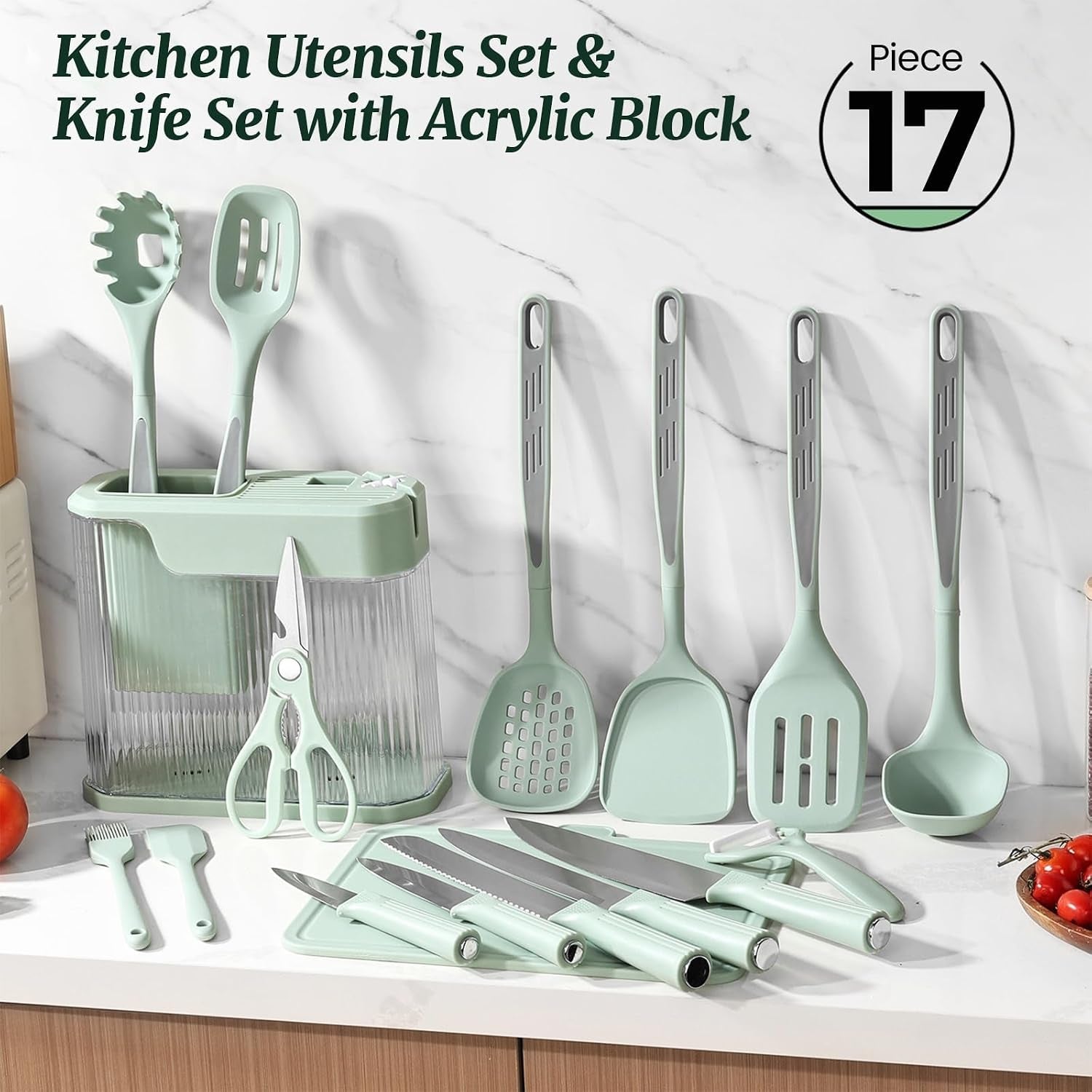 kitchen-utensils-set-and-knife-set-with-acrylic-block-17-pieces-silicone-utensils-set-for-cooking-stainless-steel-knife-set-with-built-in-sharpener-scissors-spatula-turner-green