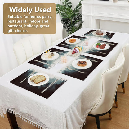 Placemats Set of 6 Linen Washable Kitchen Dining Misty Forest Table Mats Stain Heat-Resistant Desktop Décor Place Mats for Home Party Indoor 12X18 In6
