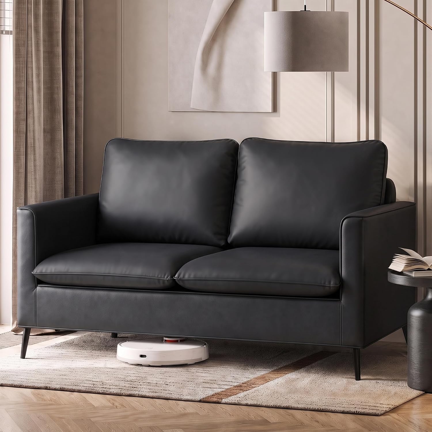 faux-leather-loveseat-sofa-small-2-seater-couch-black-1