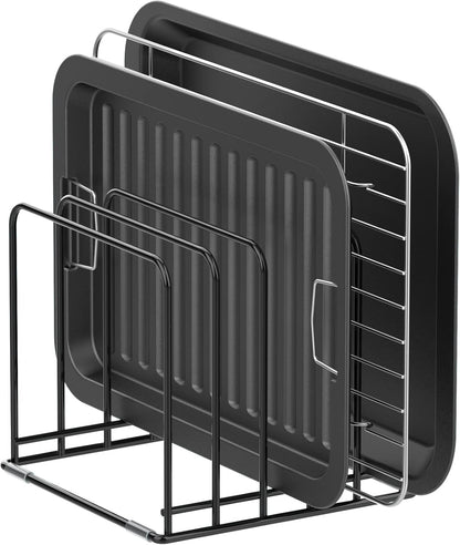 Kitchen Cabinet Organizer, Steel Cookware Holder, Divided Holder with 5 Slots for Skillets Baking Tray and Chopping Board Rack - Baking Pan Holder Storage (1 PC)1