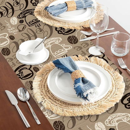 Retro Coffee Cup Table Runner Linen Long Farmhouse Rustic Tablerunner for Party Holiday Dining Room /Kitchen,13 X 70 Inches5