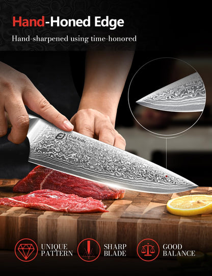Damascus Chef Knife in Japanese Steel, 67-Layers Damascus Kitchen Knife with Wooden Gift Box and Original Olive Wood Handle, Cooking Knives for Home Kitchen Gift Idea3