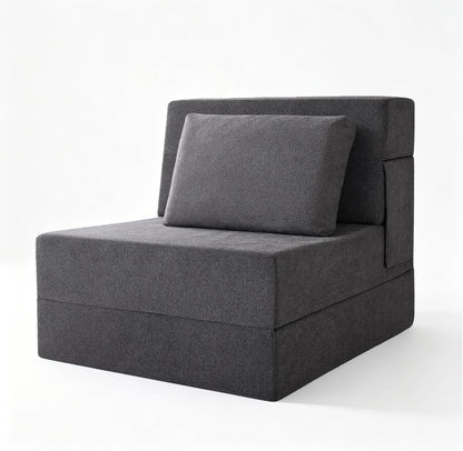 Folding Sofa Bed, Convertible Sleeper Chair with Pillow, Fold Out Chair Bed, High-Density Foam Floor Couch Bed, Foldable Futon Couch Lounge for Living Room (Grey, Single)8