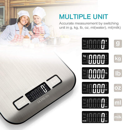 Food Scale, Digital Kitchen Scale with LCD Display, Weight Grams and Ounces for Baking Cooking and Meal Prep, 6 Units with Tare Function, 304 Stainless Steel, 11Lb (Batteries Included)2