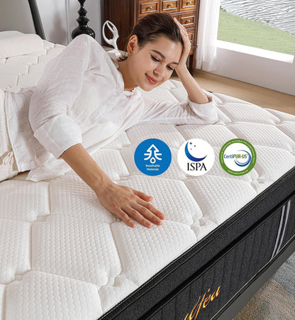 Queen Mattresses,10 Inch Queen Size Mattresses in a Box,Memory Foam Hybrid White & Black Mattress with Provide Support and Improve Sleep,Pressure Relief,Medium Firm7