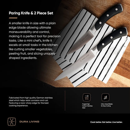 2-Piece Kitchen Knife Set – Ultra Sharp Precision German Stainless Steel Blades, 5” Utility & 3.5” Paring Knife with Ergonomic Handles, Multipurpose for Slicing & Peeling, Black Handle2
