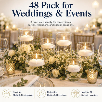 3 Inch Floating Candles,48 Pack,White Large Size4