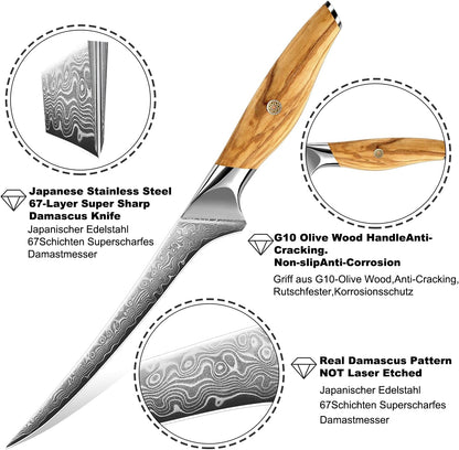 7 Inch Real Damascus Fillet Knife, Flexible Fish Knife2