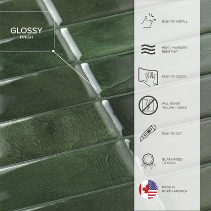 Peel and Stick Backsplash, Stacked Forest Green, 11.43"X9" | Pack of 5 (3.5 Sq Ft), Glossy, Heat/Moisture Resistant, Low VOC, Kitchen/Bathroom, Renter Friendly, Made in Canada6