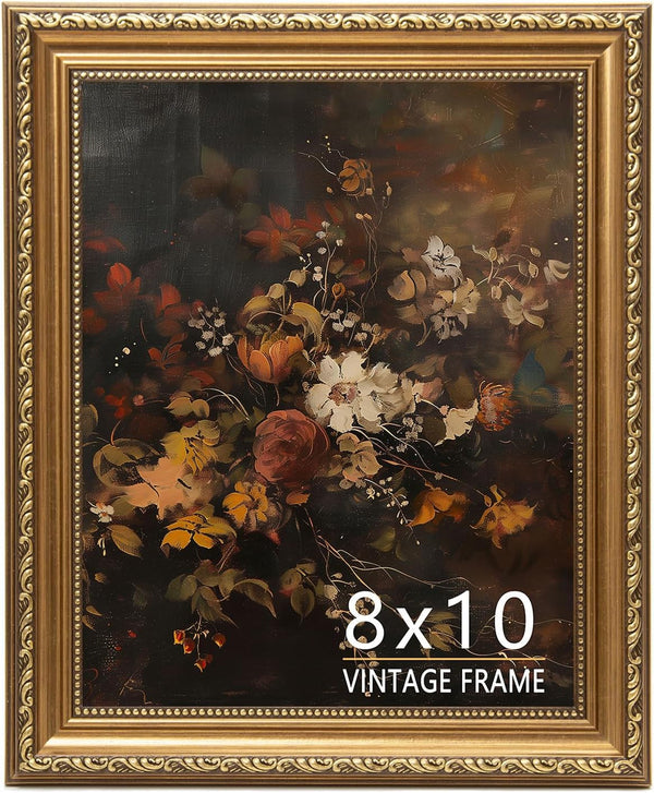 8X10 Picture Frame, Vintage Bronze Gold Picture Frame for Tabletop & Wall Mount, Antique Photo Frame 8 X 10 for Living Room, Bedroom, Office or Gallery Wall, Retro Home Decoration Gift - 1 Pack1