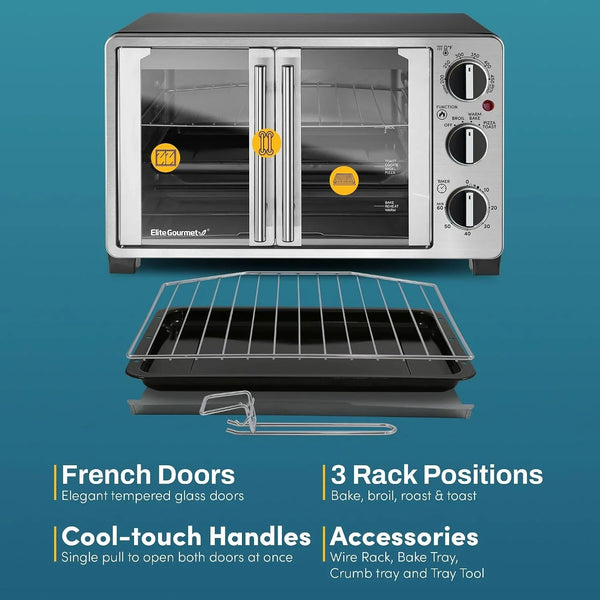 ETO2530M Double French Door Oven, 25L, 12" Pizza, Ss/Black | Bake, Broil, Toast & Keep Warm Functions - Great for Entertaining - Countertop Design7