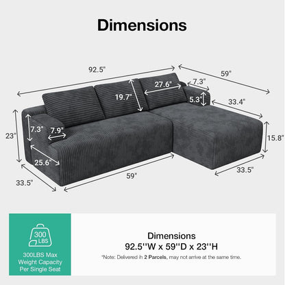L-Shape Boneless Couches for Living Room, Corduroy Dark Grey2
