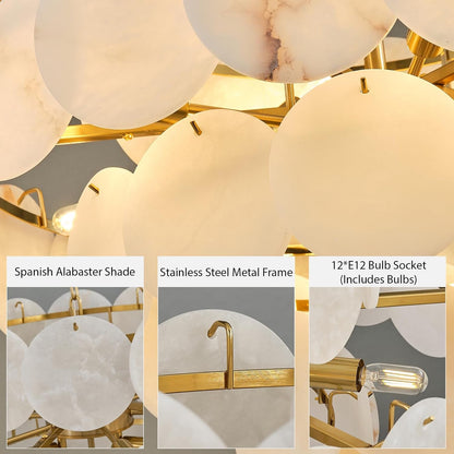 Natural Alabaster round Chandelier, 31.5" Modern Marble Chandelier with 50 Stone Texture Panels, 12-Light Dimmable Spanish Alabaster Chandeliers for Living Room, Dining Room, Hallway6