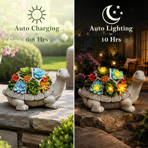 Solar Turtle Garden Statue - Succulent & 7 LED Lights, Outdoor Decor8