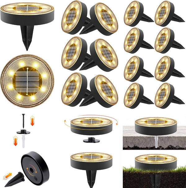 16 Pack 2.9Inch Solar Ground Lights Outdoor, Warm White1