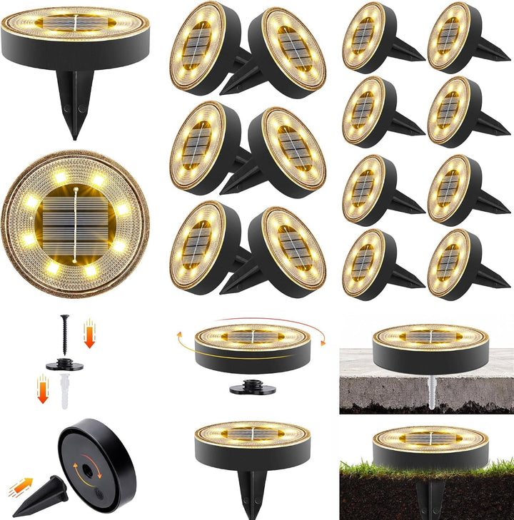 16 Pack 2.9Inch Solar Ground Lights Outdoor, Warm White