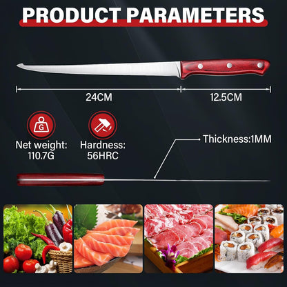 Fillet Knife 9 Inch, Professional Fish Knife for Filleting, Stainless Steel Boning Knife for Meat Cutting, 7 Inch Stainless Steel Japanese Chef Knife2