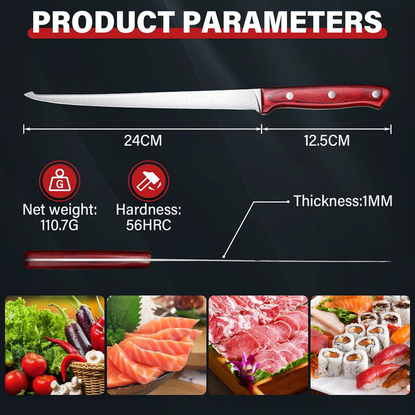 Fillet Knife 9 Inch, Professional Fish Knife for Filleting, Stainless Steel Boning Knife for Meat Cutting, 7 Inch Stainless Steel Japanese Chef Knife2