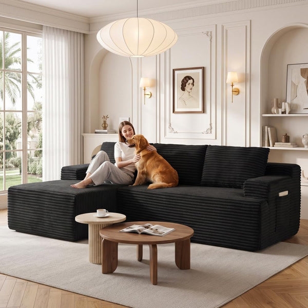 96" Sectional Couches for Living Room Cloud Couch Sofa with L-Shape Upholstered Boneless Couchs Modern Modular Sectional Couch with Chaise6
