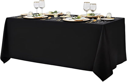90X132 Inch Black Tablecloth for 6-8 Foot Rectangle Tables | Dining Table Cover Protector, Wrinkle Free, Washable Polyester Fabric, 6Ft Table Cloth for Wedding, Banquet, Restaurant1