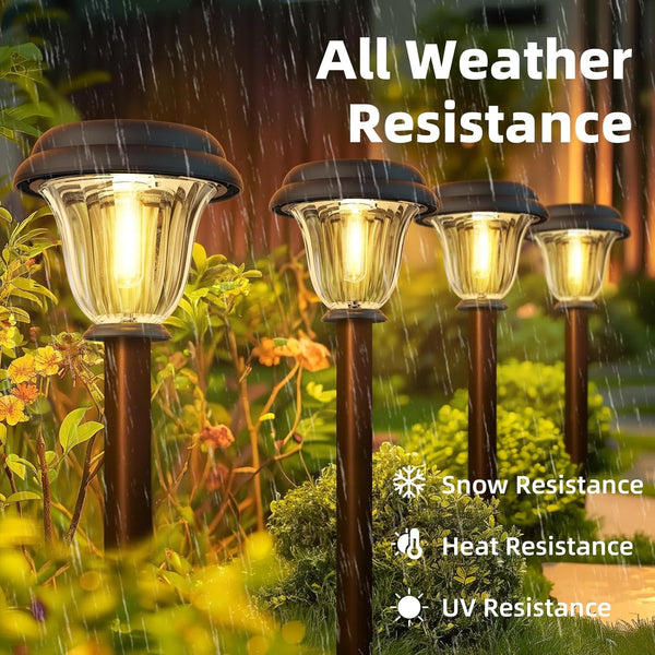 8 Pack Solar Lights Outdoor, Stainless Steel Glass Solar Pathway Lights, Auto On/Off Long-Lasting Waterproof Garden Lights for Landscape, Path, Yard, Driveway, Walkway Decor (Warm White)4