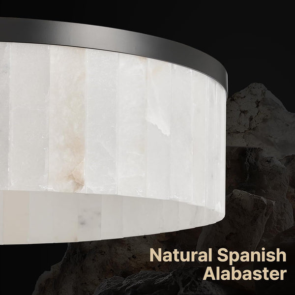 42" round Alabaster Chandelier, Modern Black Marble Light Fixture3