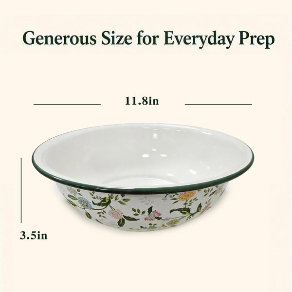 2 Pack Large Enamel Mixing Bowls, 11.8 Inch Vintage Floral Mixing Bowls, Multi-Purpose Enamelware Bowl for Kitchen, Camping and Farmhouse Decor2
