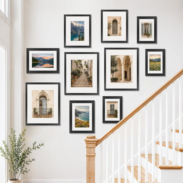 8X10 Picture Frame Set of 6 with Shatter-Resistant HD Plexiglass - Use as 5X7 Frame with Mat or Display 8X10 Photo without Mat - Thin Border Picture Frames for Tabletop Display Black7