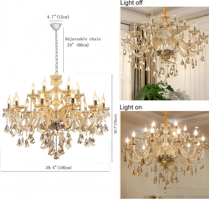 Luxury Cognac Crystal Chandelier 18 Lights,Contemporary K9 Crystal Ceiling Chandelier Lighting Fixture Candle Style E12 Base for Dinning Living Room Bedroom Hallway (18 Lights)3