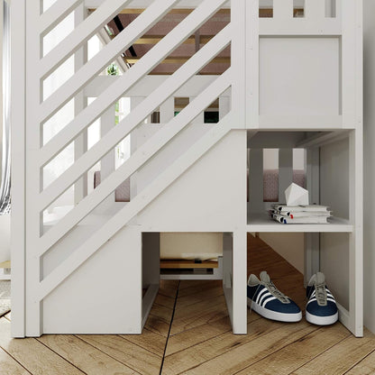 Max & Lily Bunk Bed, Twin-Over-Twin Bed Frame for Kids with Stairs and Trundle, White7