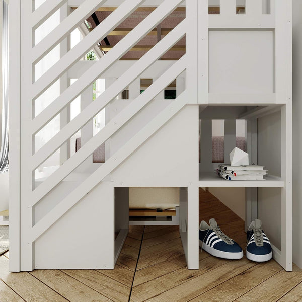 Max & Lily Bunk Bed, Twin-Over-Twin Bed Frame for Kids with Stairs and Trundle, White7