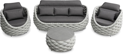 Rope Patio Furniture Set: 4 Pieces Aluminum Outdoor Couch Set Cushioned - Assembled Conversation Sofa Set Modern - Metal Porch Seating for 5 Person - All Weather for Deck Garden Poolside Hotel8