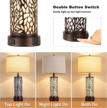 25" Farmhouse Table Lamps Set of 2 with USB A+C Ports and Night Light3