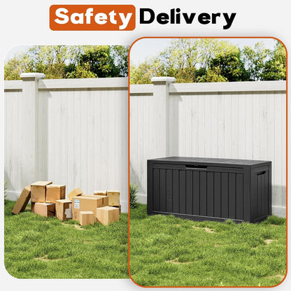 Outdoor Storage Box, Resin Deck Boxes Indoor and Outdoor, Waterproof Storage Box Lockable Lid (Black, 85 Gallon)6