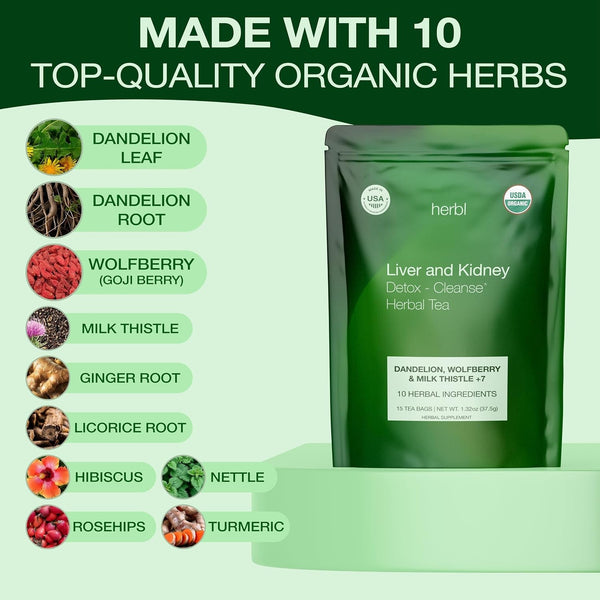 Organic Dandelion Wolfberry Tea - Kidney and Liver Detox Tea - Organic Liver Kidney Cleanse & Detox with Dandelion, Goji Berry, Milk Thistle, Turmeric, Hibiscus and Extra Herbal Ingredients2