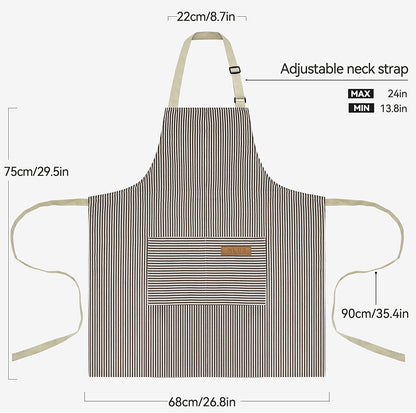 2 Pack Kitchen Cooking Aprons, Adjustable Bib Soft Chef Apron with 2 Pockets for Men Women(Black/Brown Stripes)2