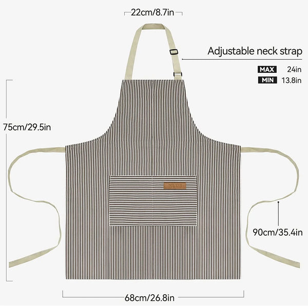 2 Pack Kitchen Cooking Aprons, Adjustable Bib Soft Chef Apron with 2 Pockets for Men Women(Black/Brown Stripes)2