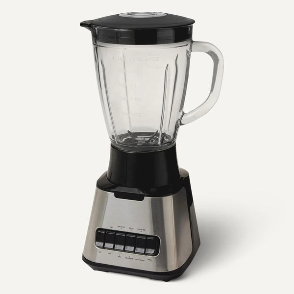 Powerful 700W Countertop Blender with 6-Cup (50 Fl. Oz) Glass Jar, 6 Pre-Programmed Functions, Ice Crush, Stainless Steel Blades, Black & Silver6