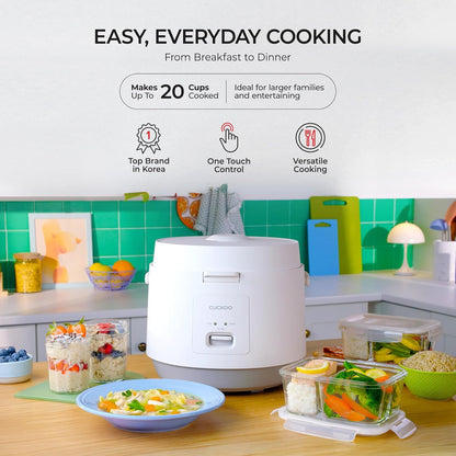 CUCKOO Rice Cooker and Warmer, 20-Cup Cooked, White, CR-1095 | Large 10-Cup Uncooked Capacity, Nonstick Inner Pot, 2 Menus, Steam Tray Included, One-Touch Operation, Automatic Keep Warm2