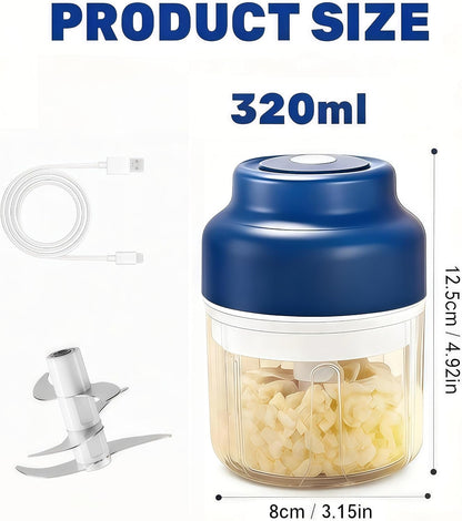 2026 Upgrade Electric Garlic Chopper Mini, 320 Ml Small Garlic Chopper Mincer with 6 Stainless Steel Blades, Portable Rechargeable Cordless Chopper for Onion,Chili,Ginger,Nuts,Meat & Fruits (Blue)2