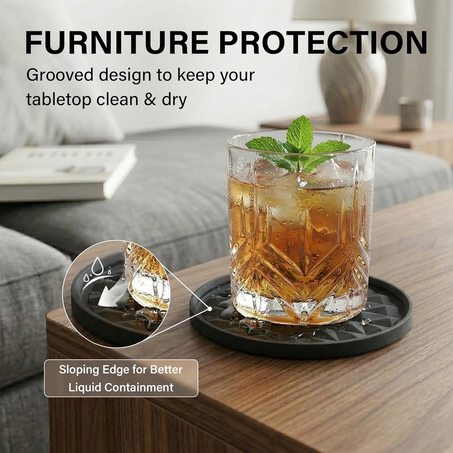 silicone-drink-coasters-set-of-4-coaster-for-desk-prevents-condensation-spills-non-slip-reusable-easy-clean-diamond-pattern-stylish-office-home-decor-gift-idea-black