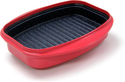 Microwave Grill Pan with Lid for Grilling, Browning, and Crisping Vegetables, Sandwich, & Meat, Red3