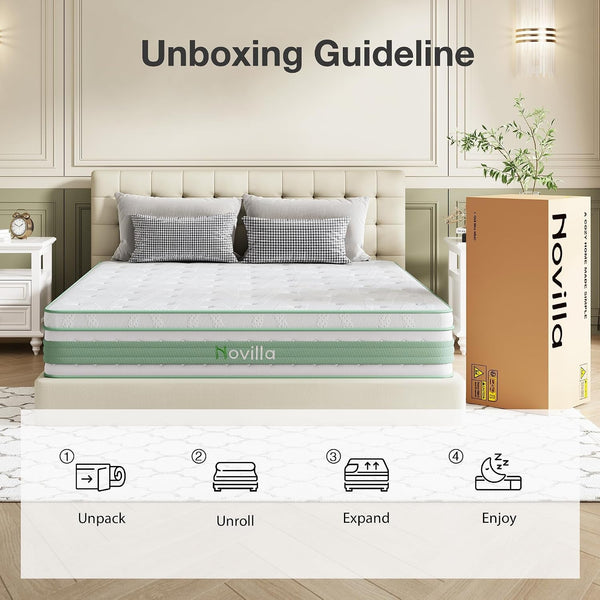 King Size Mattress 14 Inch, Hybrid Mattress in a Box|Gel Memory Foam & Individual Pocket Springs, Medium Firm, Motion Isolation, Cool Sleep & Pressure Relief, Certipur-Us6