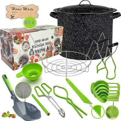 Canning Supplies-24 Qt. Water Bath Canning Pot with Rack & Lid -Starter Kits Set for Beginners - Stainless Steel Water Bath Canner Kit & Rack-Rack, XL Ladle, Measuring Cups, Kitchen Funnel by1