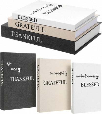 Set of 3 Thankful Grateful Blessed Decorative Books for Home Decor | Linen Faux Books, Stacked Neutral Modern Aesthetic Fake Storage Boxes, Coffee Table, Bookshelf or Mantle Display7