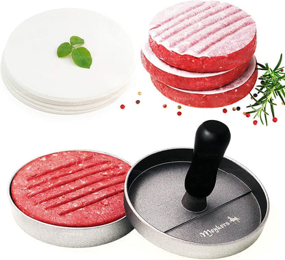 Hamburger Press Patty Maker 150 Paper, 4.5” Burger Mold Meat Shaper | Non-Stick, BPA Free, Dishwasher Safe, Juice-Locking Grooves, Wax Paper, Beef Cheese Burger for Kitchen Grill Griddle BBQ1