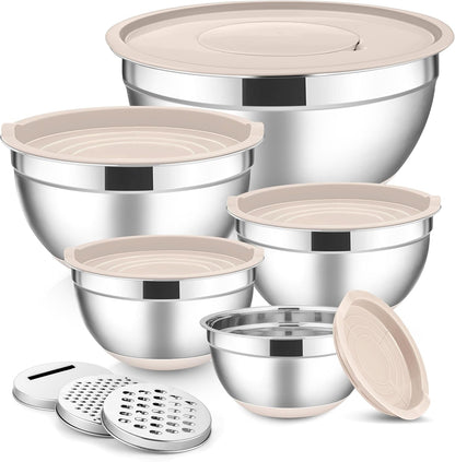 Stainless Steel Mixing Bowls with Lids Set, 5-Piece, Khaki1