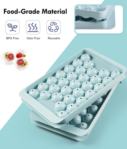 Ice Cube Tray with Lid and Bin – round Ice Cube Trays for Freezer, Bpa-Free Food-Grade Ice Mold, Stackable Ice Ball Maker, Iced Bucket Kits, Circle Ice Tray for Cocktails, Whiskey, Coffee, and Drinks3
