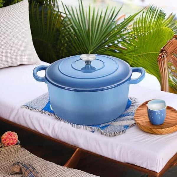 6QT Dutch Oven with Lid, Enameled Nonstick Cast Iron Dutch Oven | Cooking Pot for Stewing Baking Braising, Various Stoves & Oven Safe, Toxic Free & Solid, Dual Handles & Easy Cleanup - Blue5
