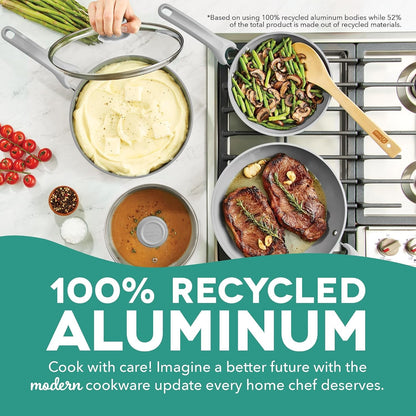 Dream Green Recycled Aluminum Cookware Set - Ceramic-Coated Nonstick and Induction Compatible - Lightweight Kitchen Essentials with Silicone Handles - Slate Gray, 15-Piece Set3